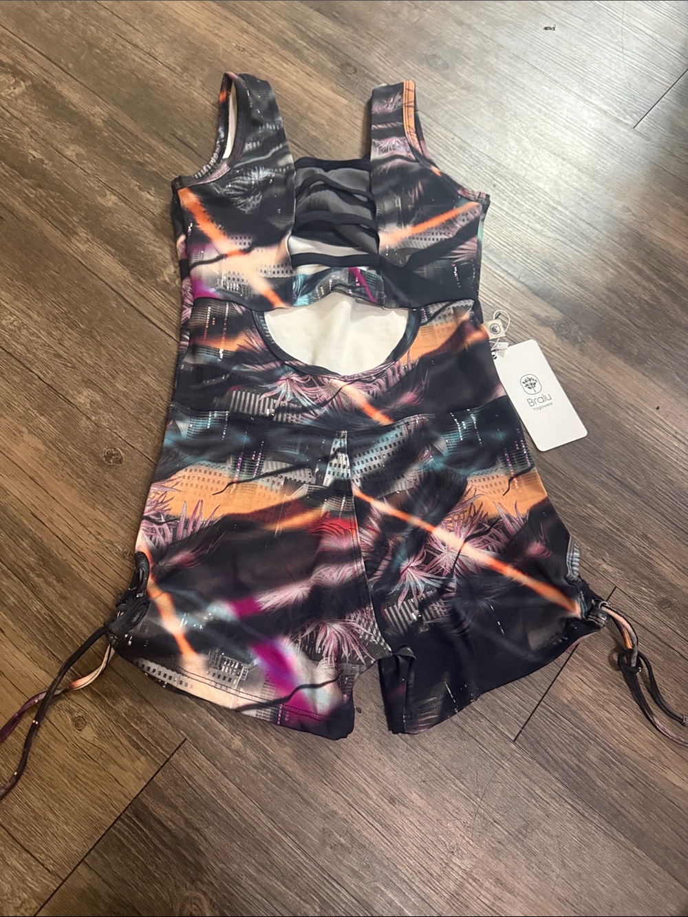 Girls Black Tropical-Print One-Piece Swim Romper